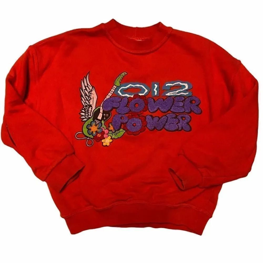 Girls Vintage Benetton O12 Red Graphic Sweatshirt